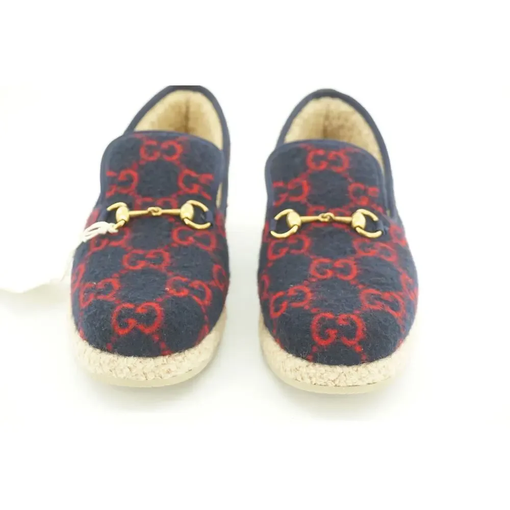 Gucci Fria GG Horsebit Espadrille Loafer Blue Size 7.5G men dress shoe Wool Fur